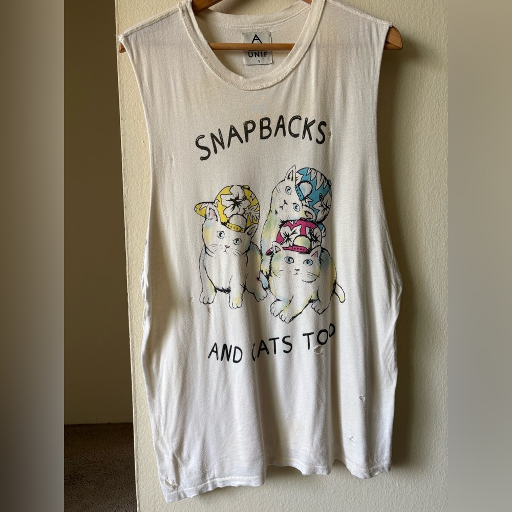UNIF CAT RARE Snapbacks And Cats Too Muscle Tee/Tank Top Size S Small White